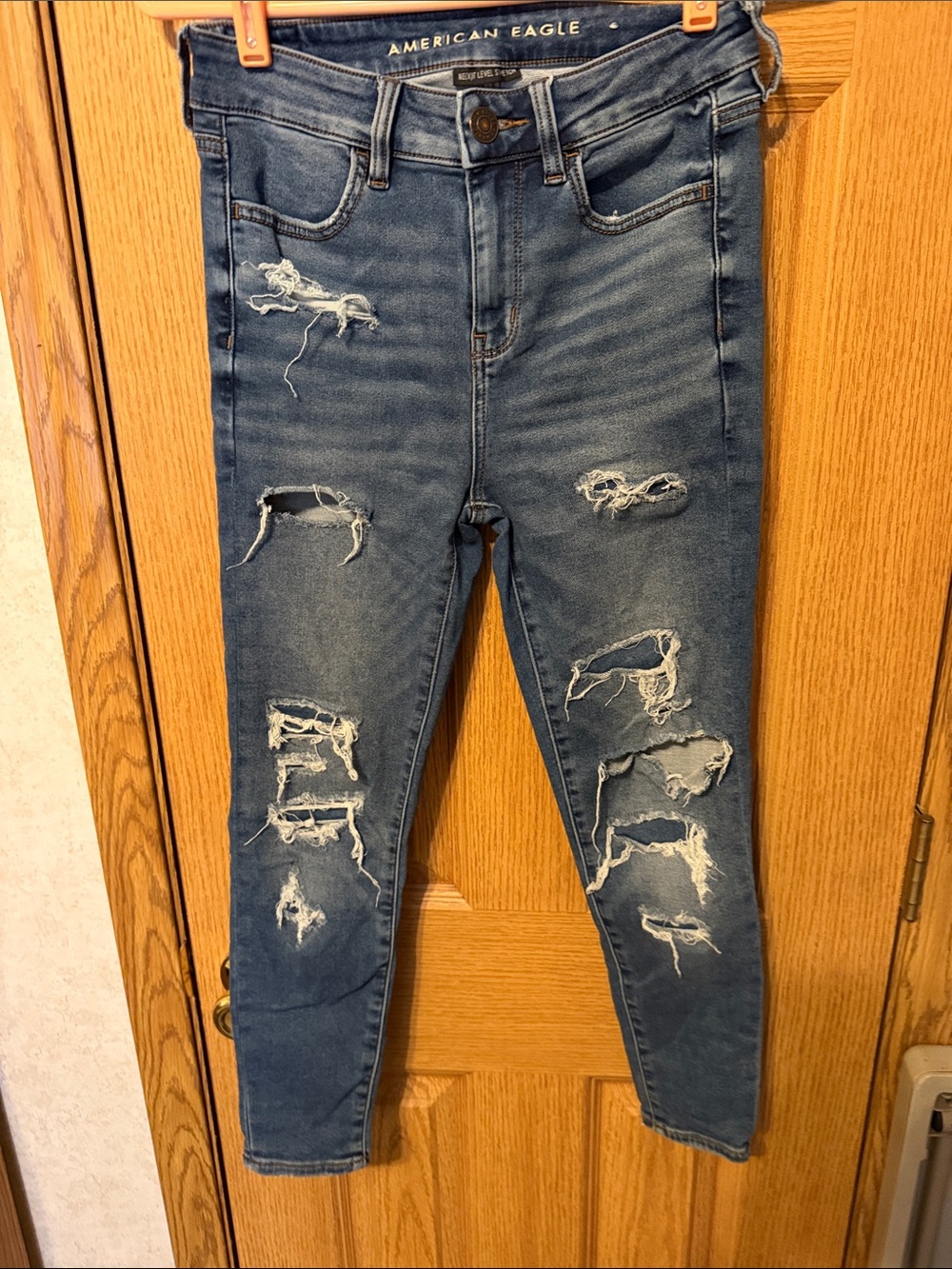 American Eagle Outfitters Ripped Skinny Jeans - Blue Wash